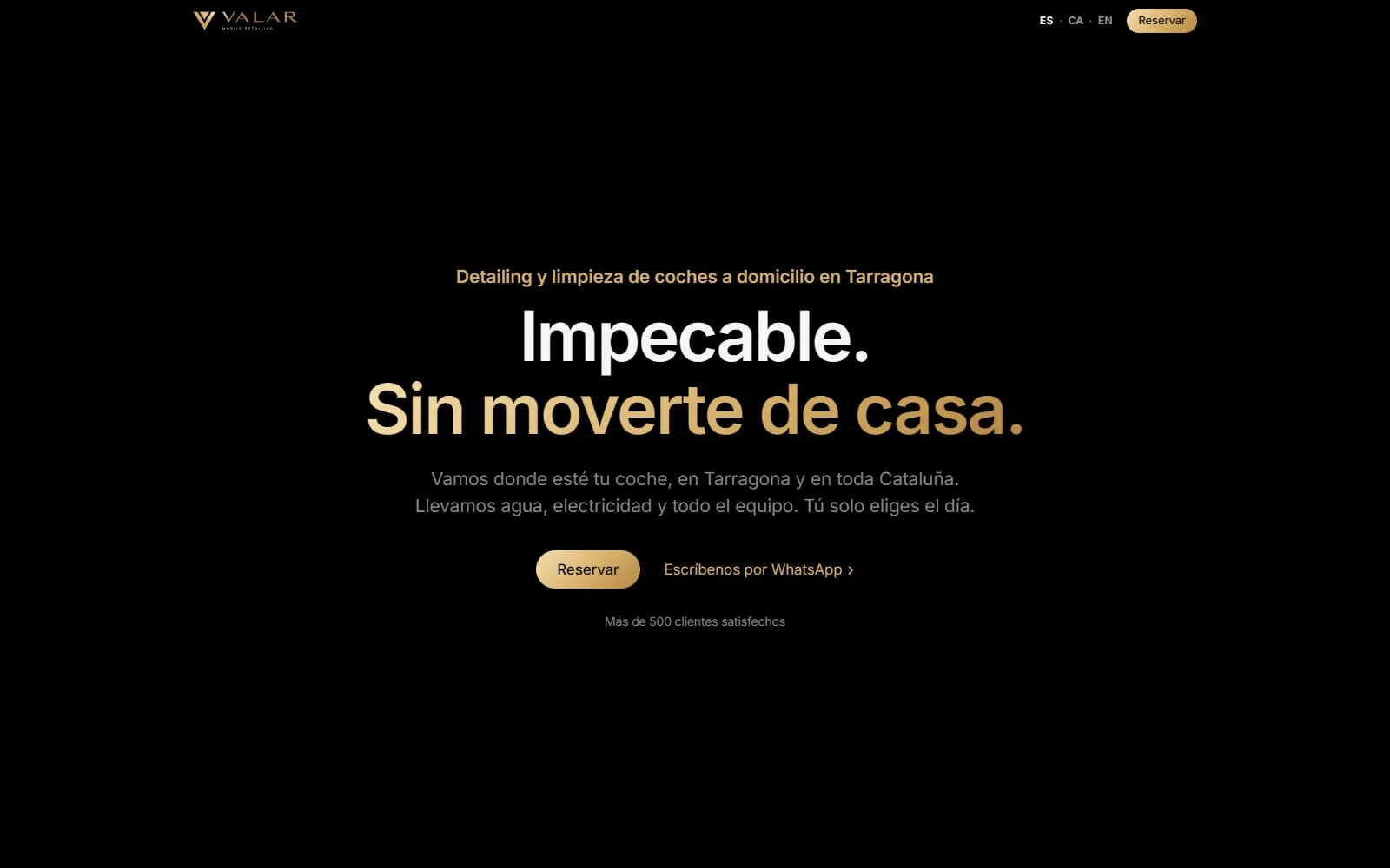 Página de inicio de la web de Valar Detailing
